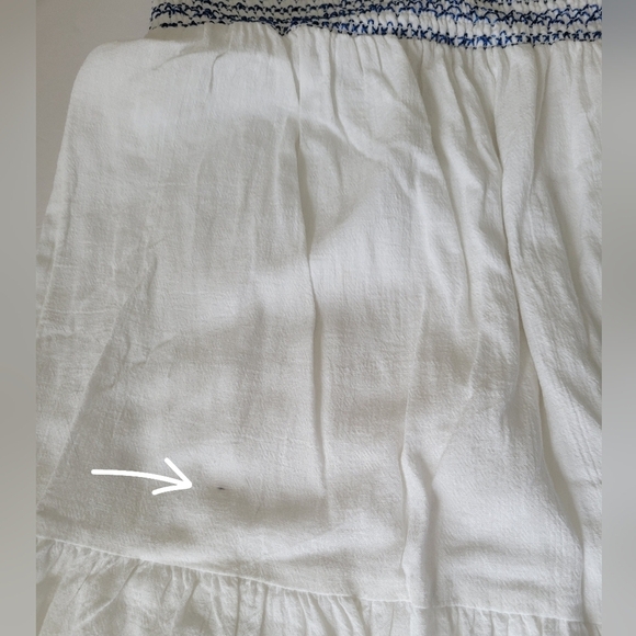 Lucky Brand White & Blue Sleeveless Tiered Boho Linen Blend Smocked Maxi Dress - Picture 3 of 10